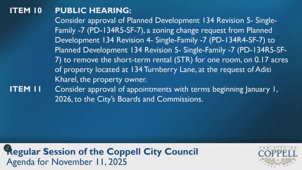 Coppell council removes short‑term rental allowance for 134 Turnberry Lane