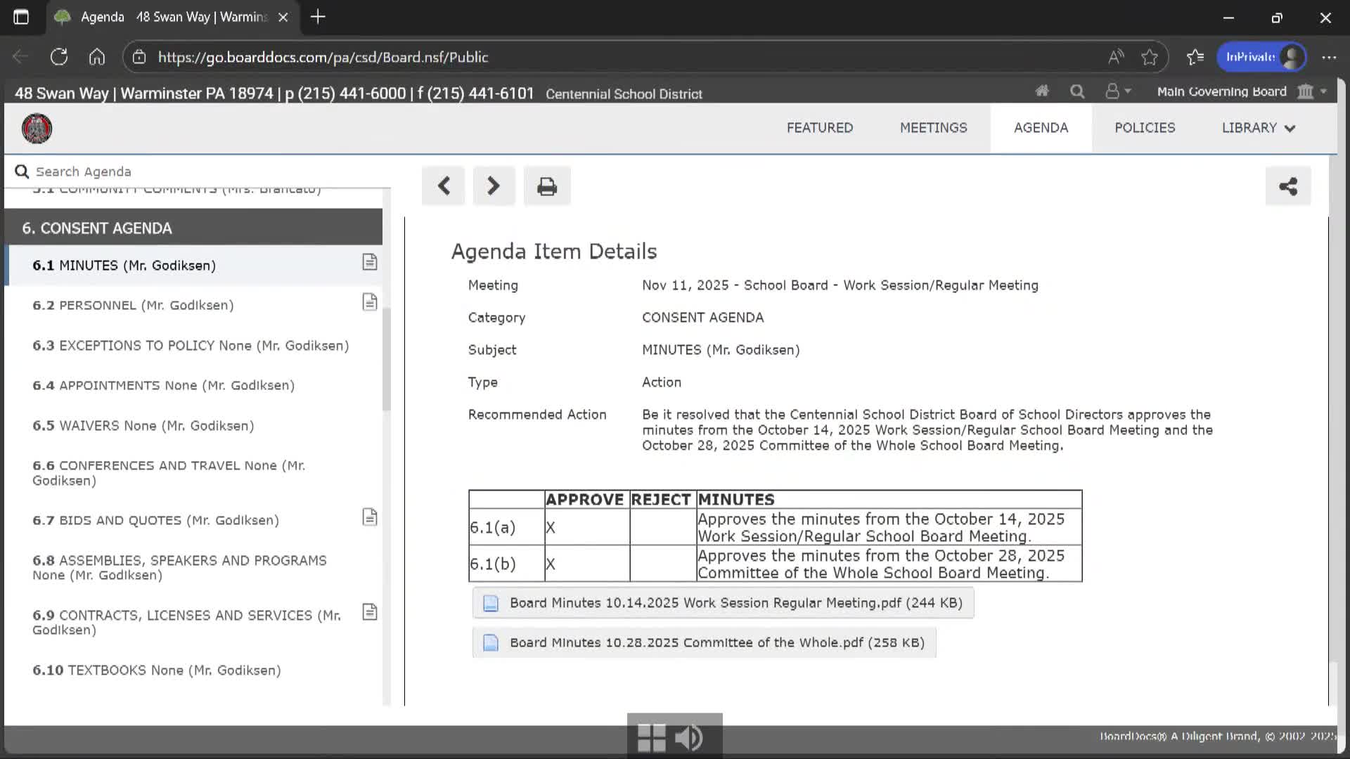 Centennial School Board adopts resolution urging end to Pennsylvania budget impasse, approves consent agenda and policy updates