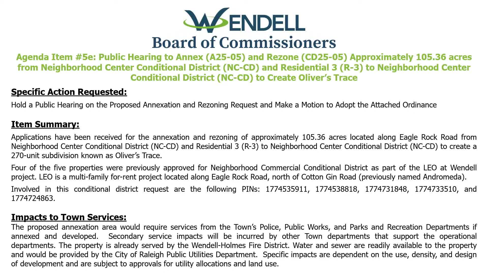 Town approves Oliver's Trace annexation and zoning for 270-lot single-family subdivision