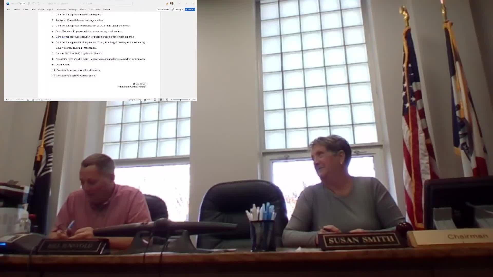 Supervisors approve final contractor payment, auditors’ transfers and county claims