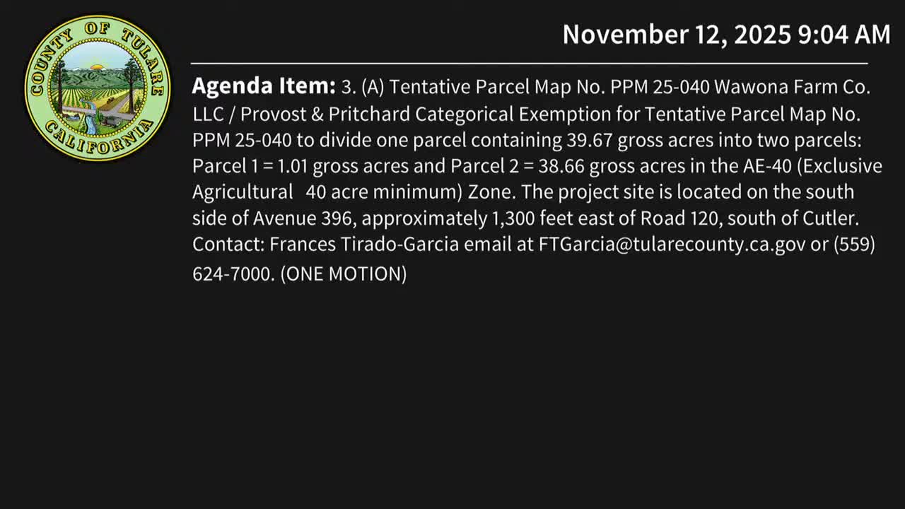 Planning commission approves tentative parcel map PPM25‑040