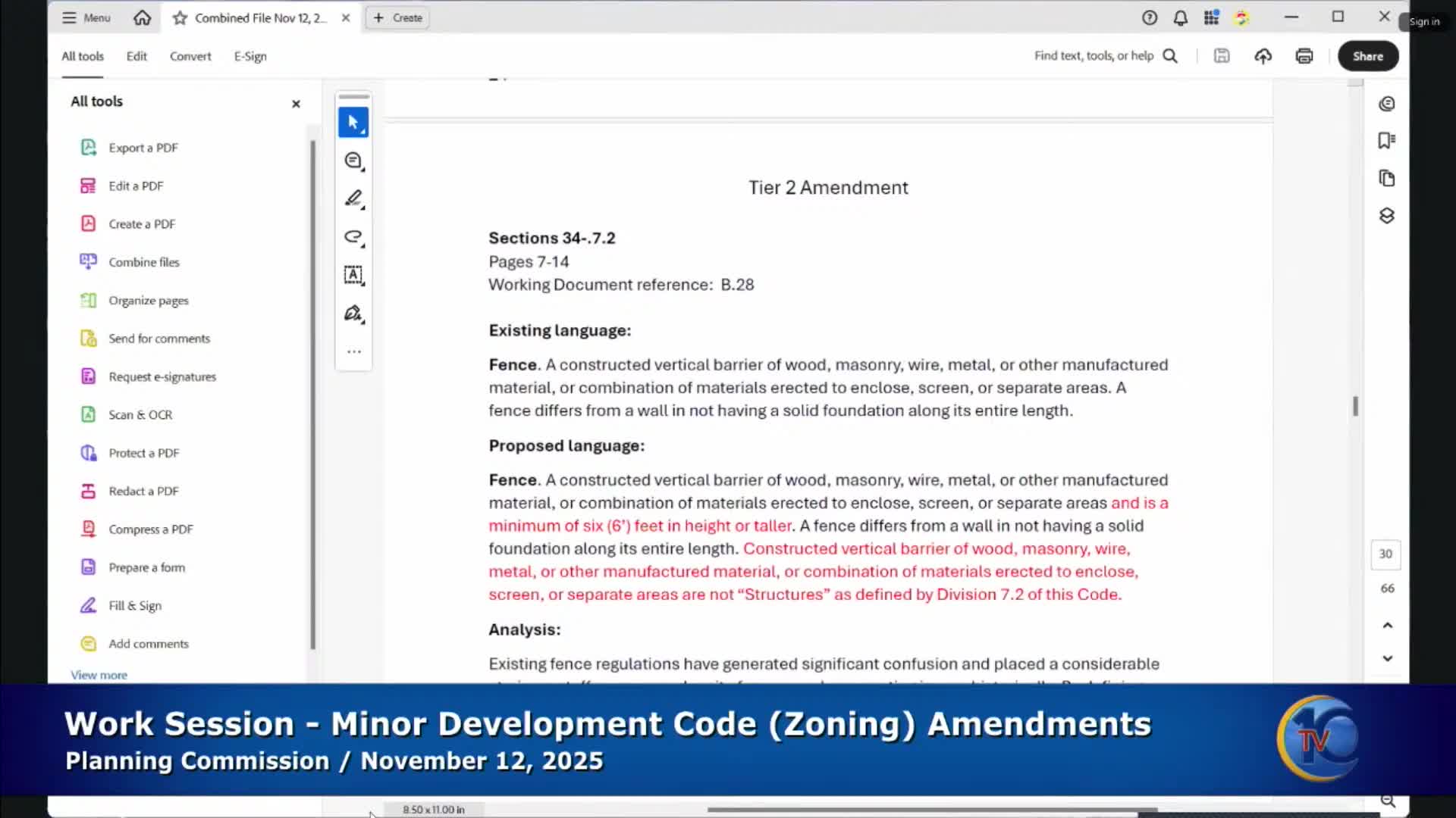 Commission pushes back on staff’s proposed 6‑ft fence definition, asks for 4‑ft front‑yard limit and guardrail exemptions