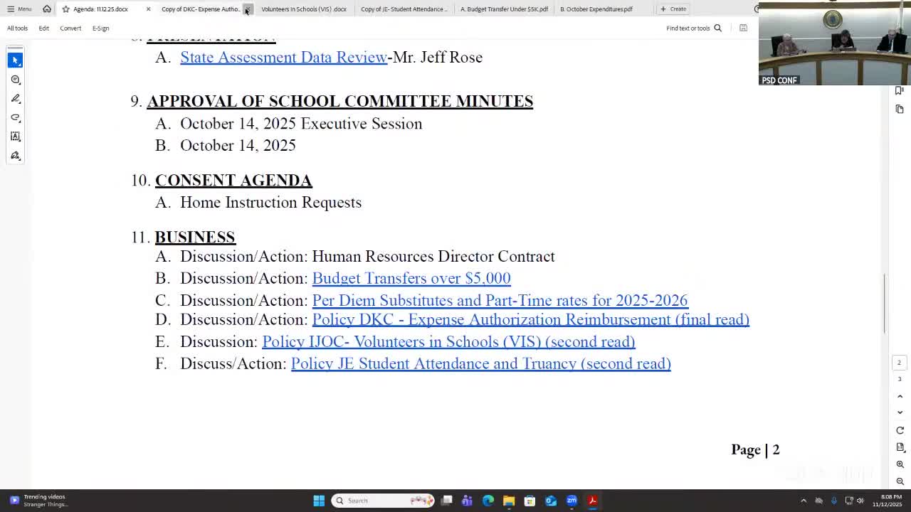 Committee advances volunteer and attendance policies; fingerprint fee and extracurricular penalties discussed