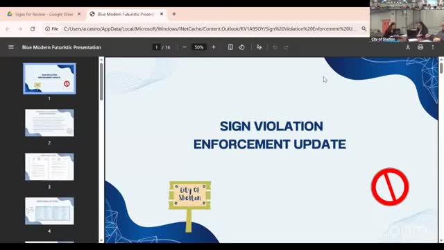 Staff reports sign-enforcement sweep; proposes clearer rules on window coverage and illuminated signs