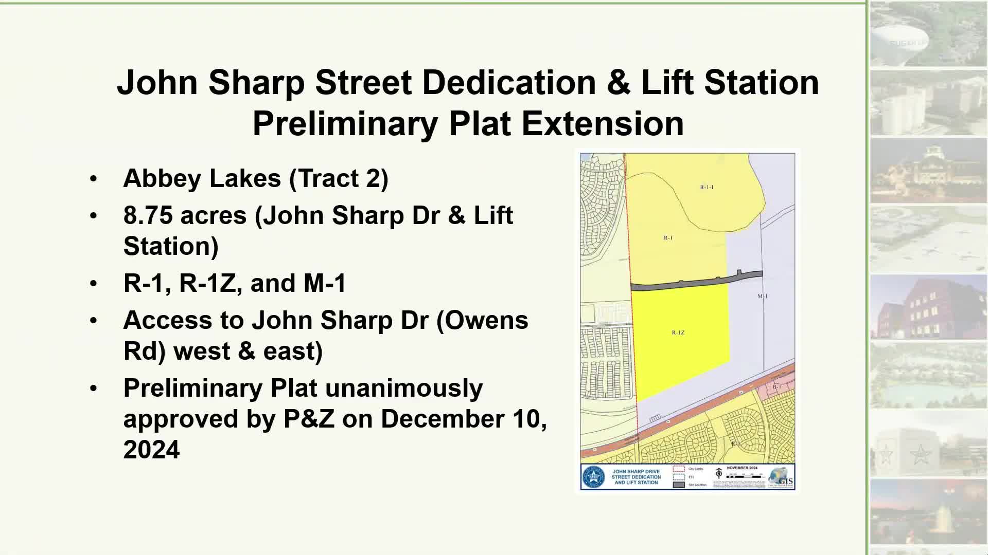 Commission approves one-year extension for John Sharp Drive preliminary plat in Abbey Lakes