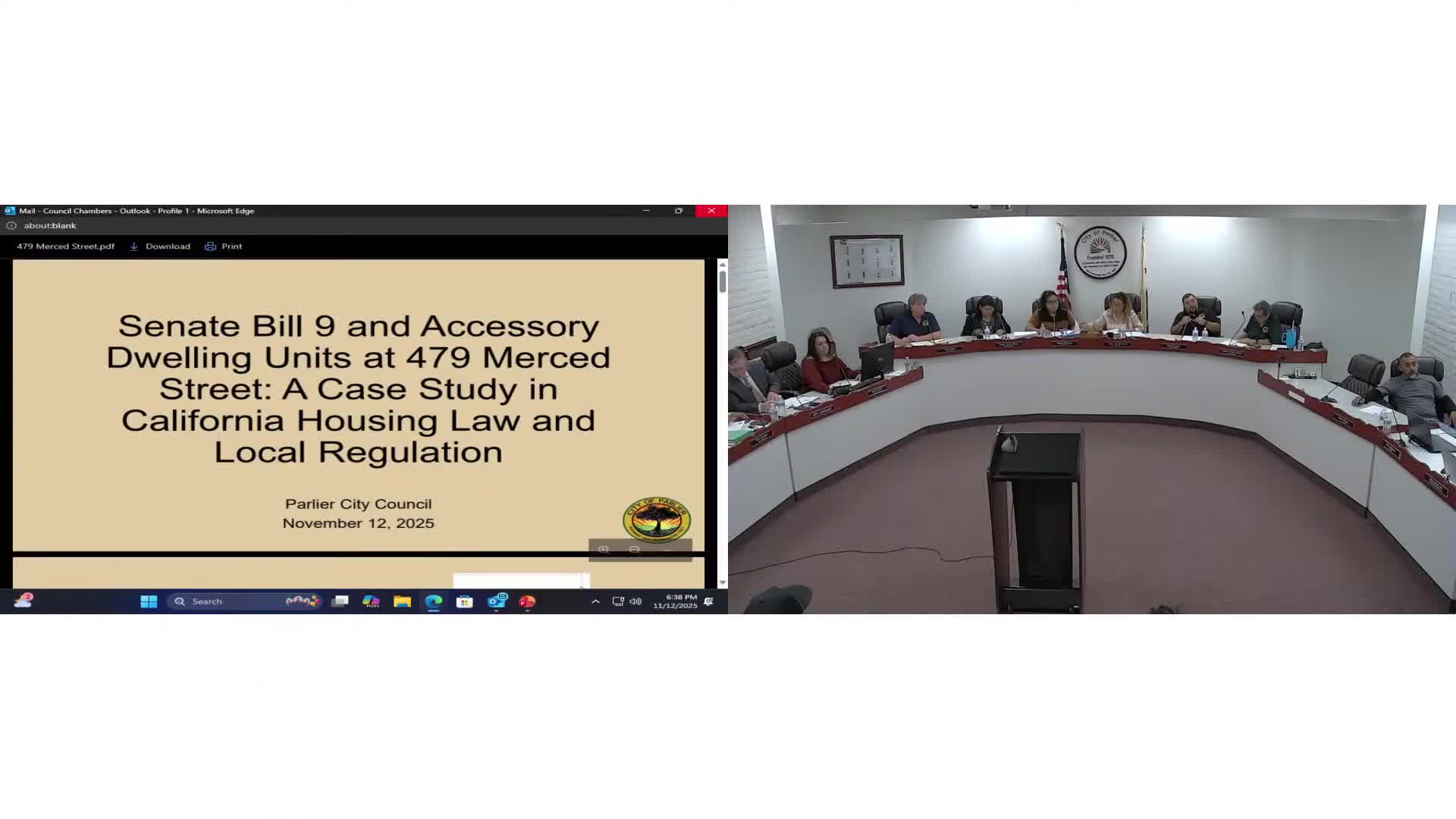 Parlier staff say SB 9 and ADU law require ministerial approval for 479 Merced Street; residents press city on parking, noise and plan accuracy