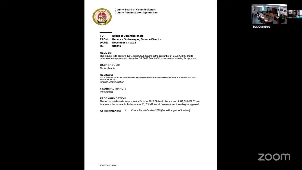 Finance director reports large October claims and ARPA obligations; board accepts monthly statements