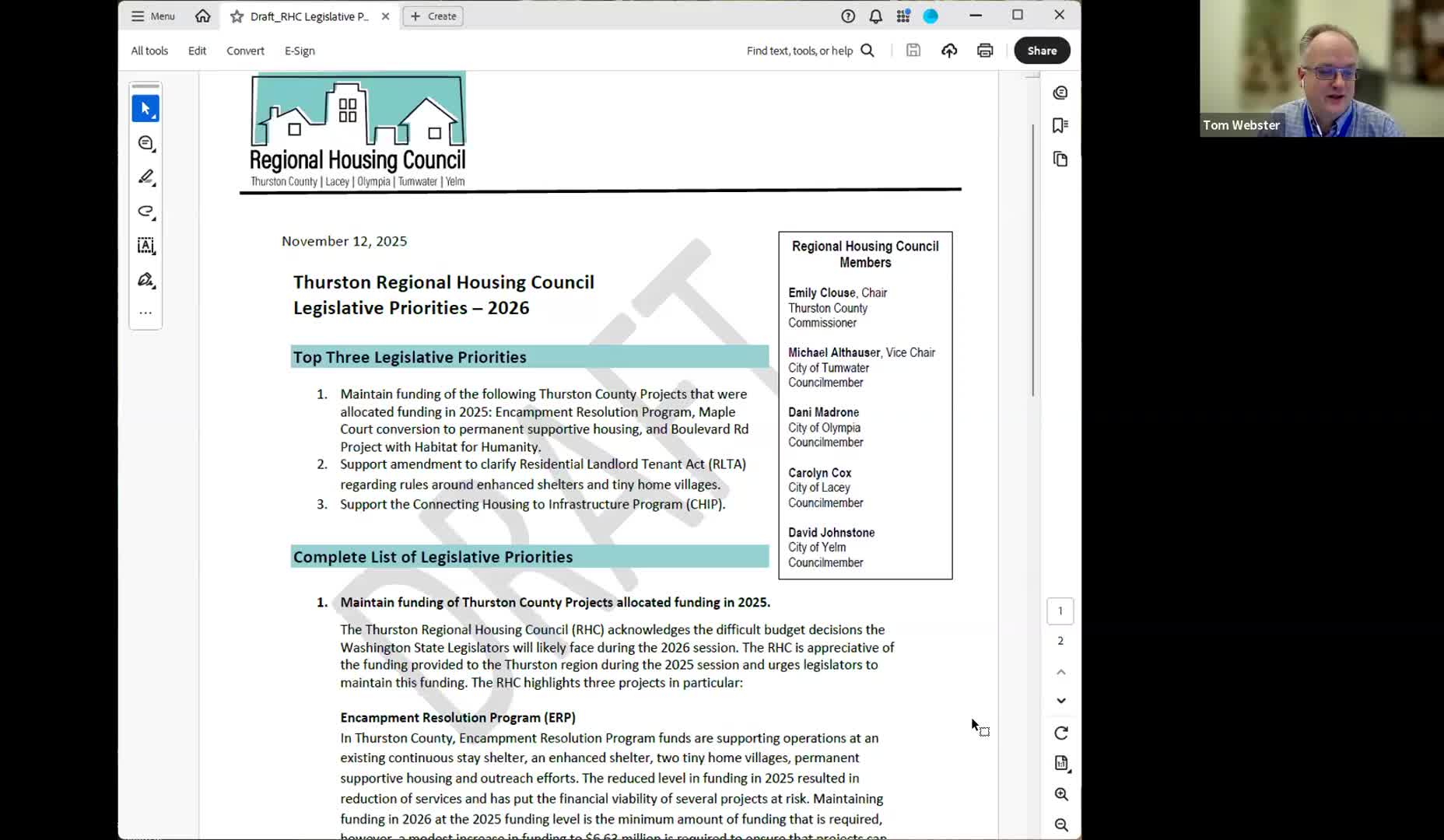 Council OKs authorization to seek extra ERP funds and delays final RLTA position pending more detail