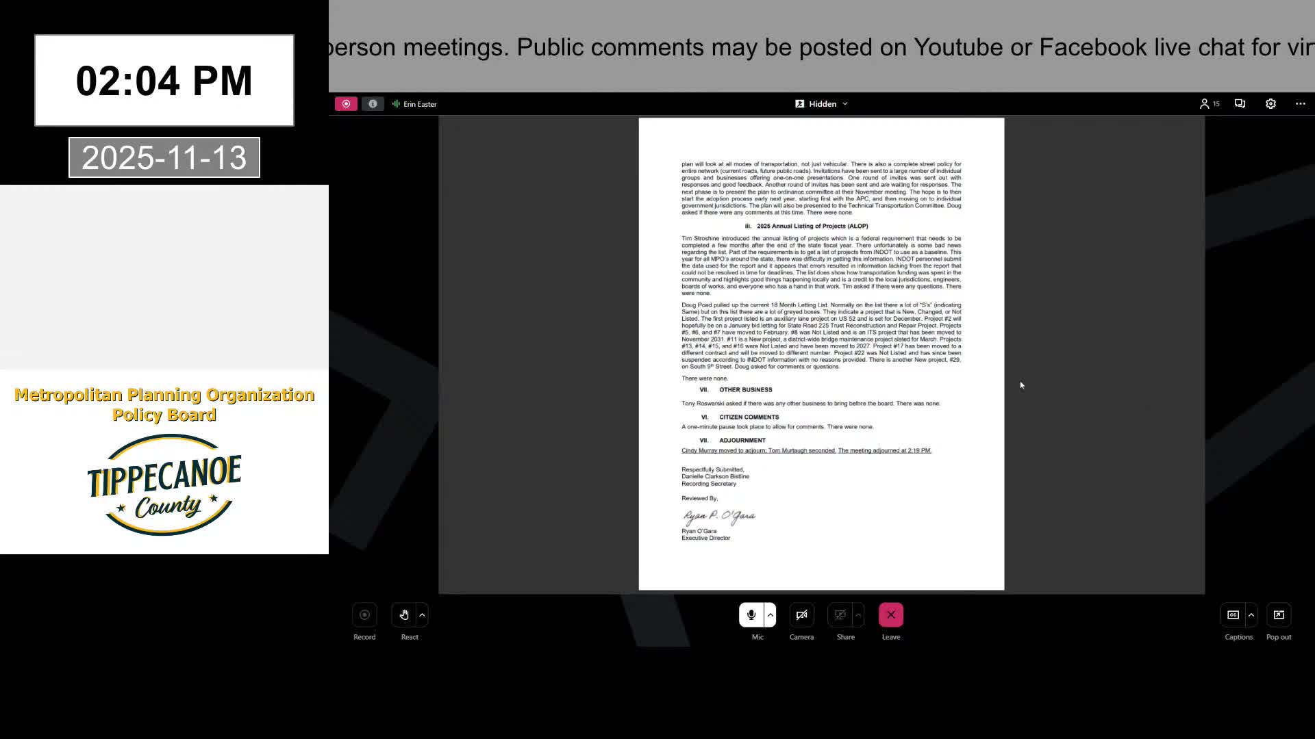 APC approves INDOT request to add 10 projects to FY2026'030 TIP; State Road 225 cost increased
