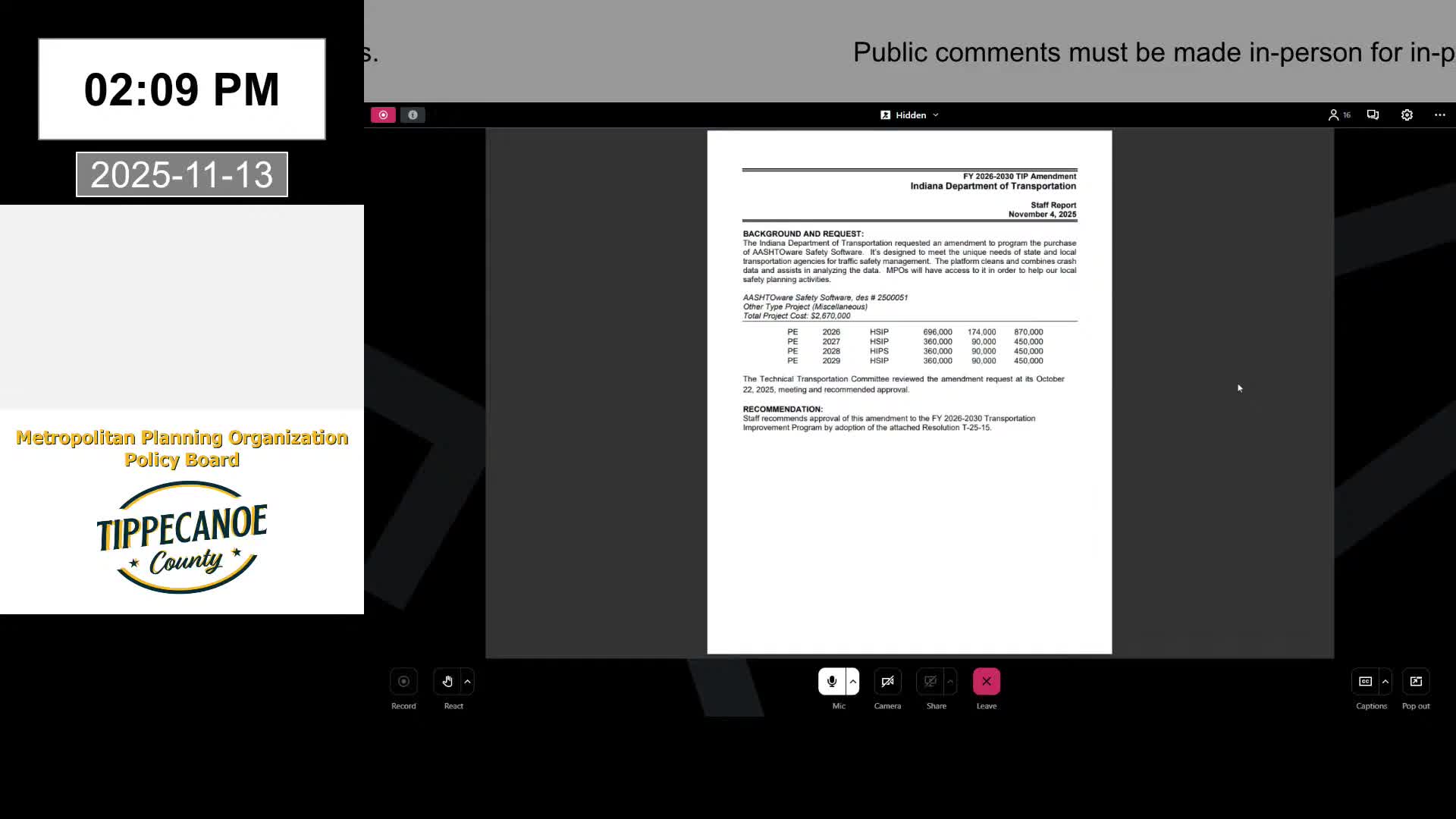 APC OKs INDOT's purchase of AASHTOware crash-data software; APC staff to access data