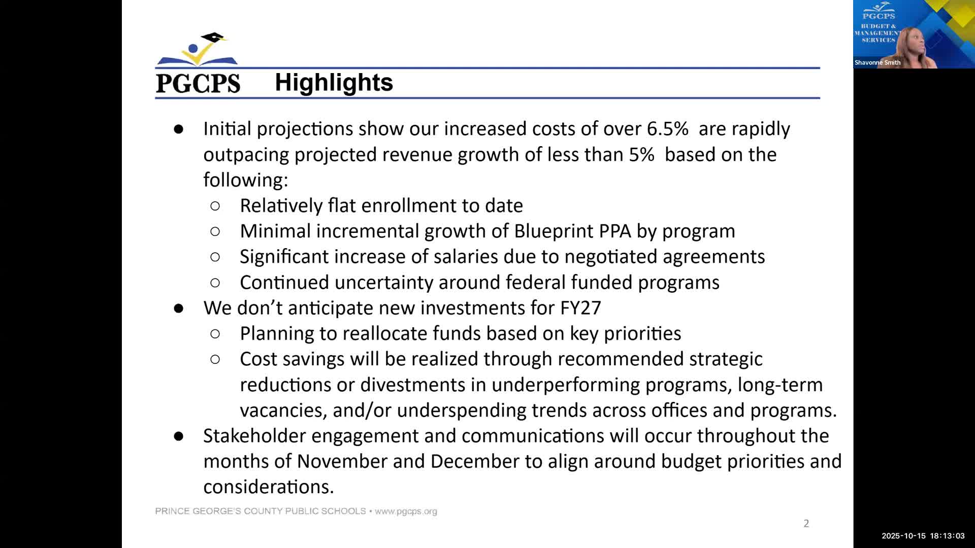 PGCPS projects FY2027 costs growing faster than revenues as salary costs rise