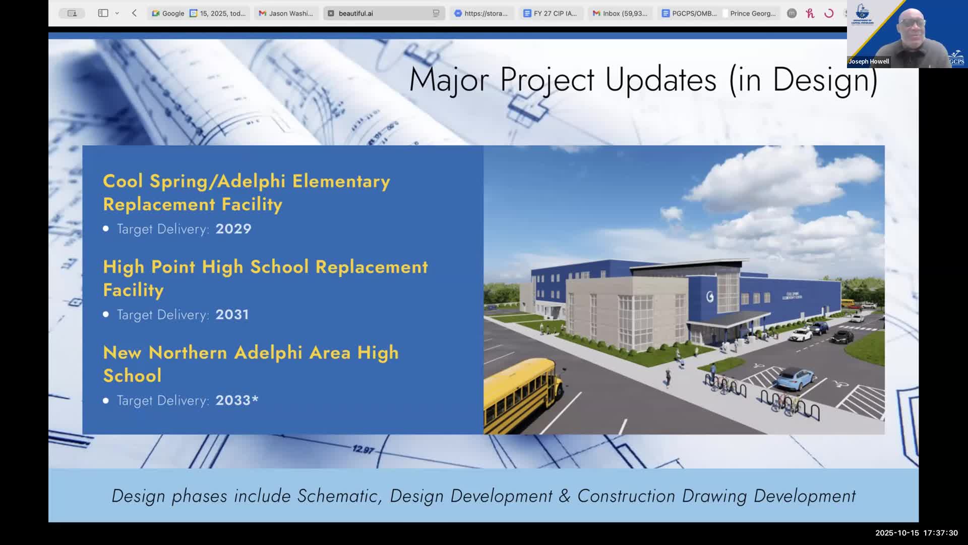 PGCPS capital staff say summer construction program largely on target; major school replacements remain multi‑year