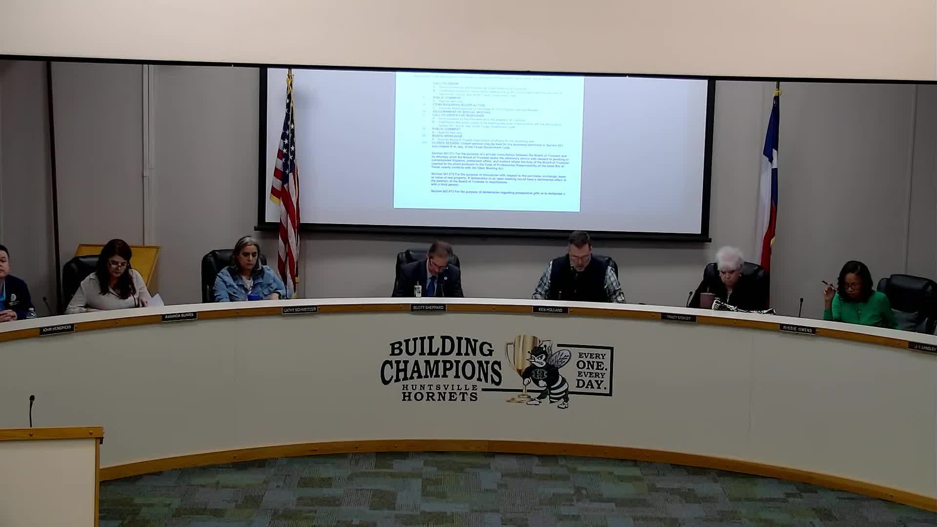 Huntsville ISD board approves canvass of Nov. 2025 trustee election; Stout, Owens, Odom declared winners