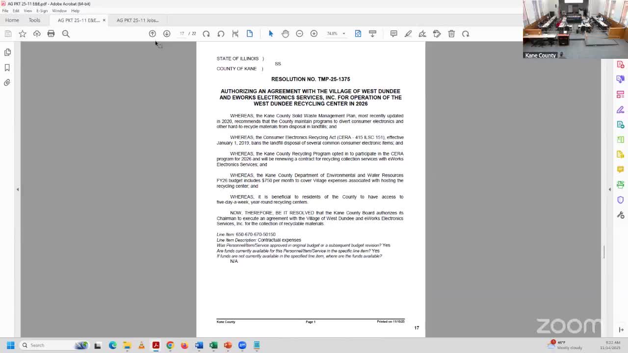 Kane County committee approves two one‑year recycling agreements, adds battery collection at Fabian site