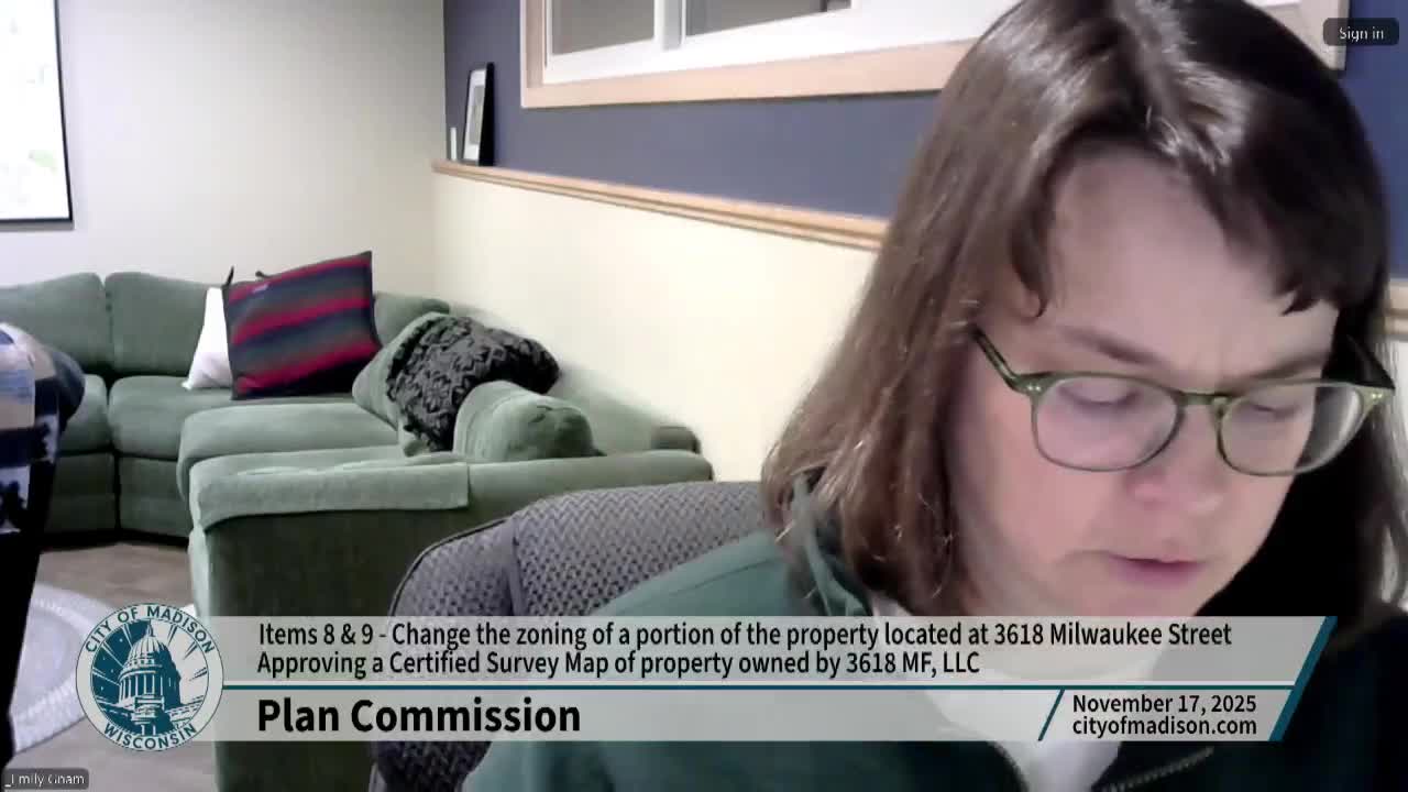Plan Commission recommends rezoning and approves certified survey map for 3618 Milwaukee Street
