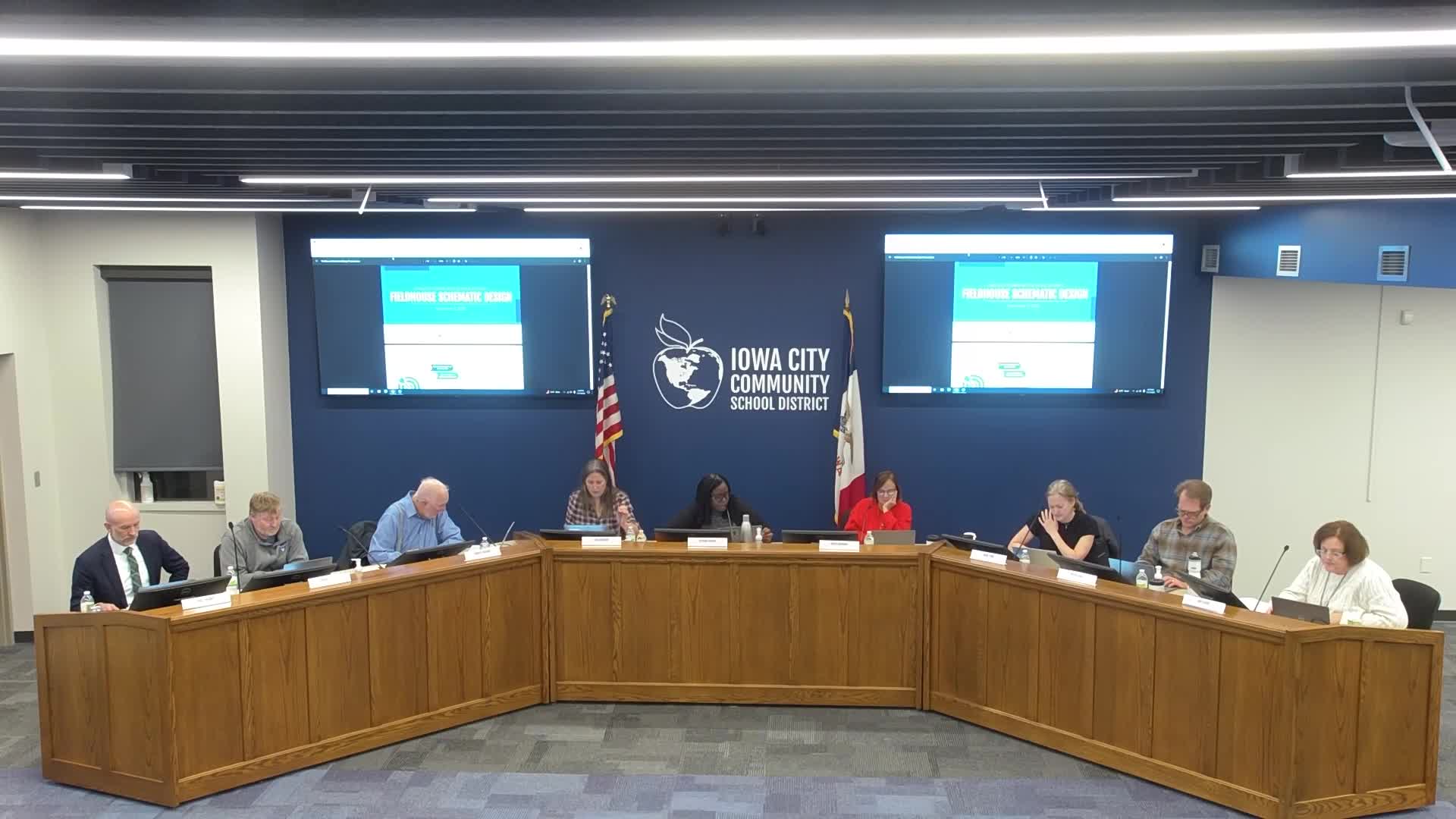 Board approves schematic designs for indoor practice facilities at three high schools; cost estimates in $12M–$13.5M range