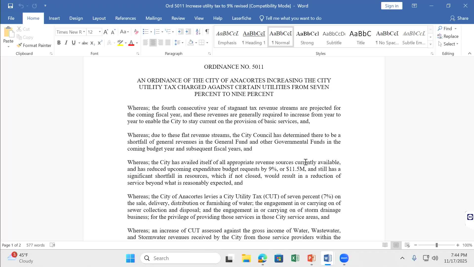 Anacortes council raises water‑utility tax from 7% to 9%