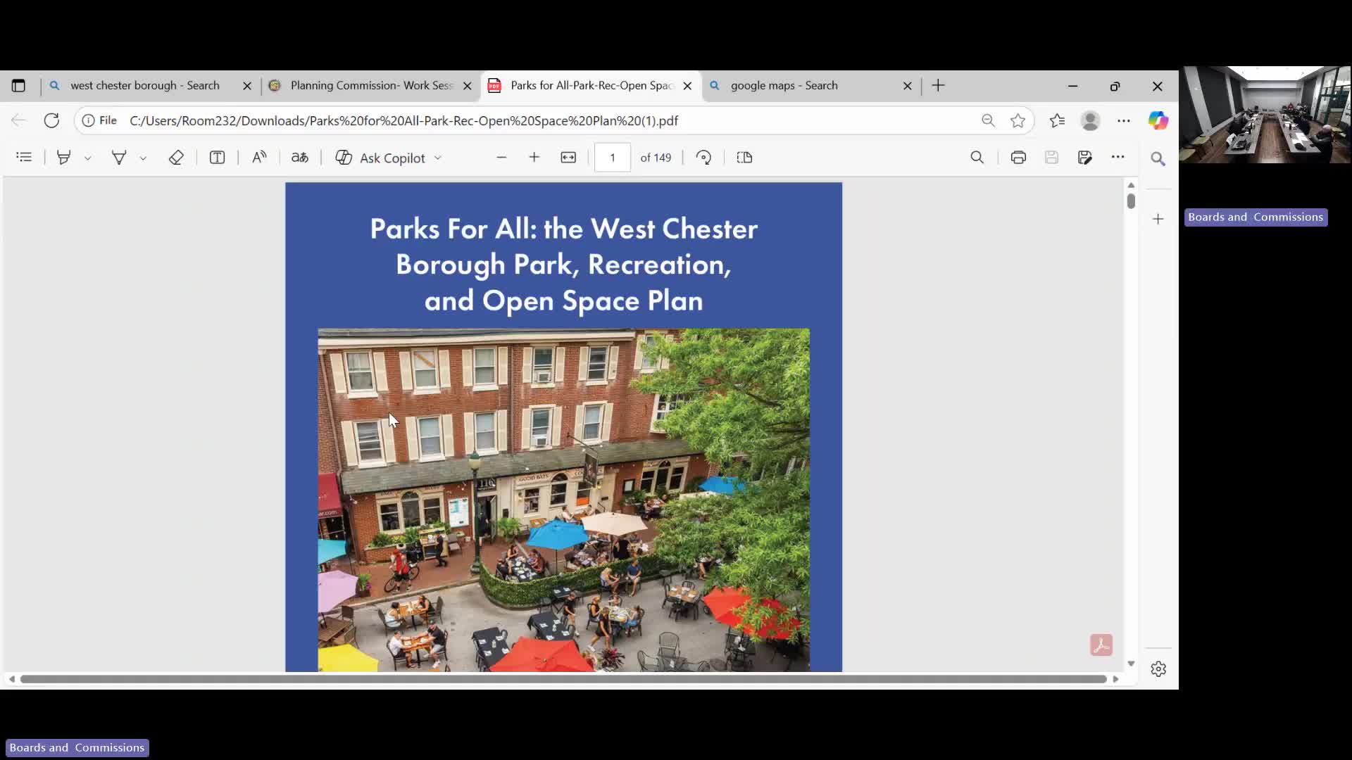 West Chester staff bring 149-page "Parks for All" plan; commission asks how fee-in-lieu and elevated courtyards will be treated
