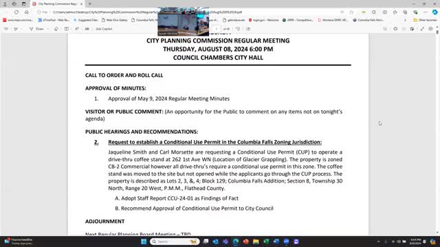 Columbia Falls planning commission recommends city council approve drive‑through espresso kiosk