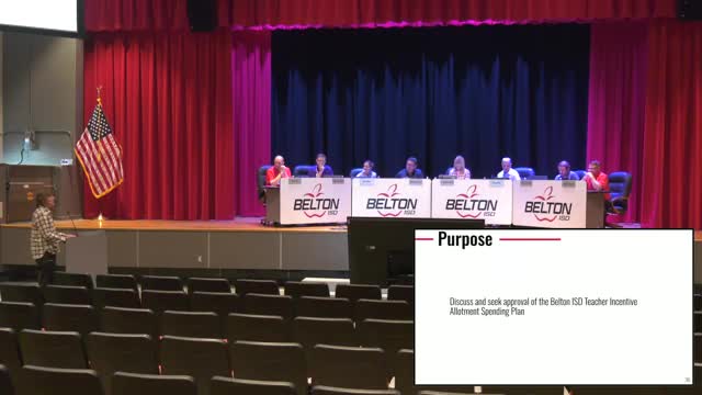 Belton ISD trustees review Teacher Incentive Allotment plan favoring 90% teacher compensation and 10% district reserve