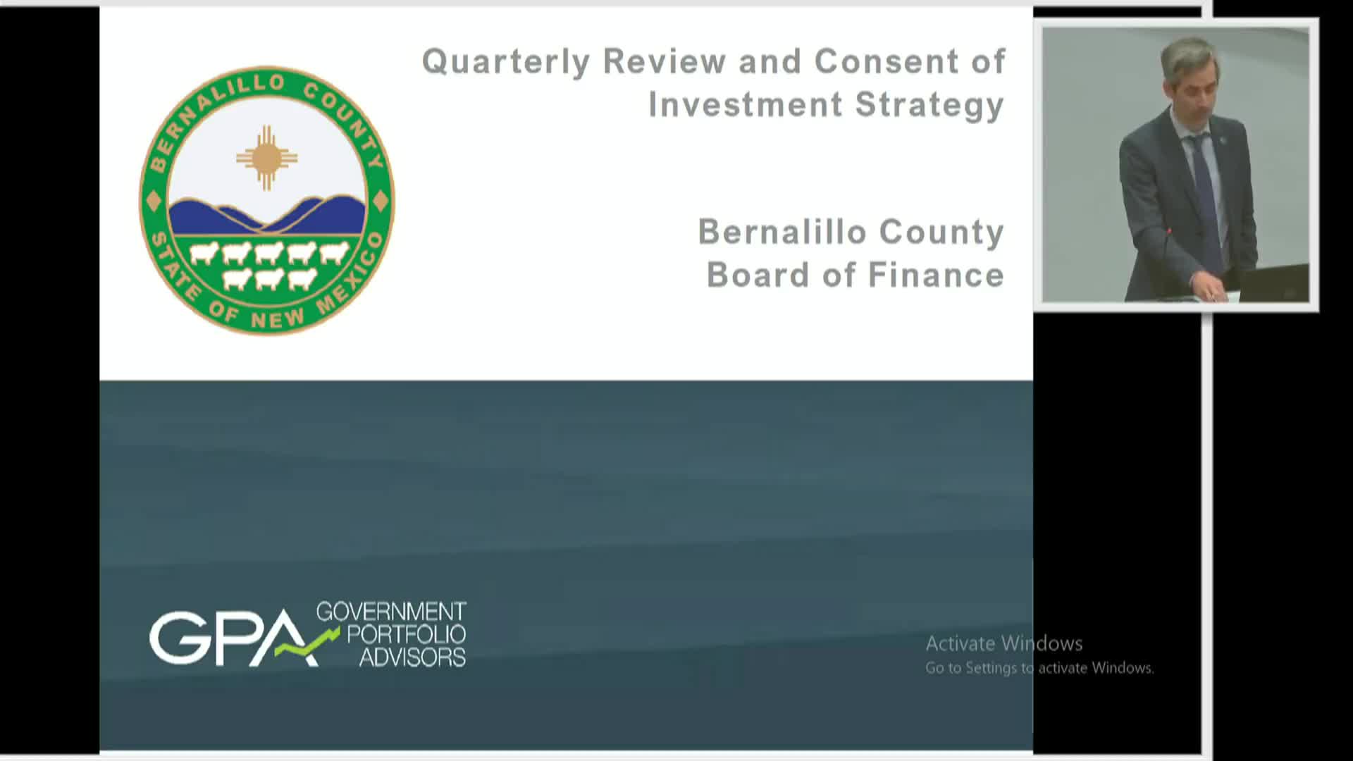 Bernalillo County Board of Finance approves quarterly investment strategy; treasurer cites liquidity and ARPA drawdown