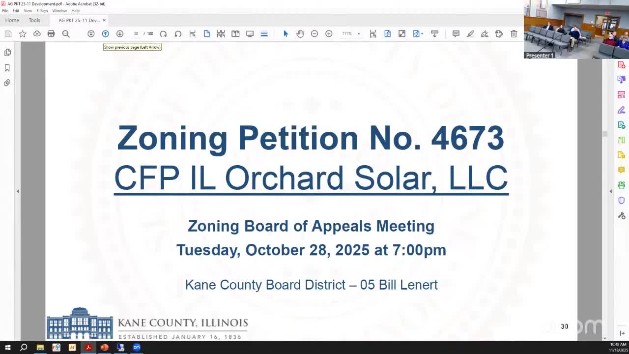 Committee forwards 87‑acre CFB Illinois Orchard solar petition to full board after 3‑2 vote