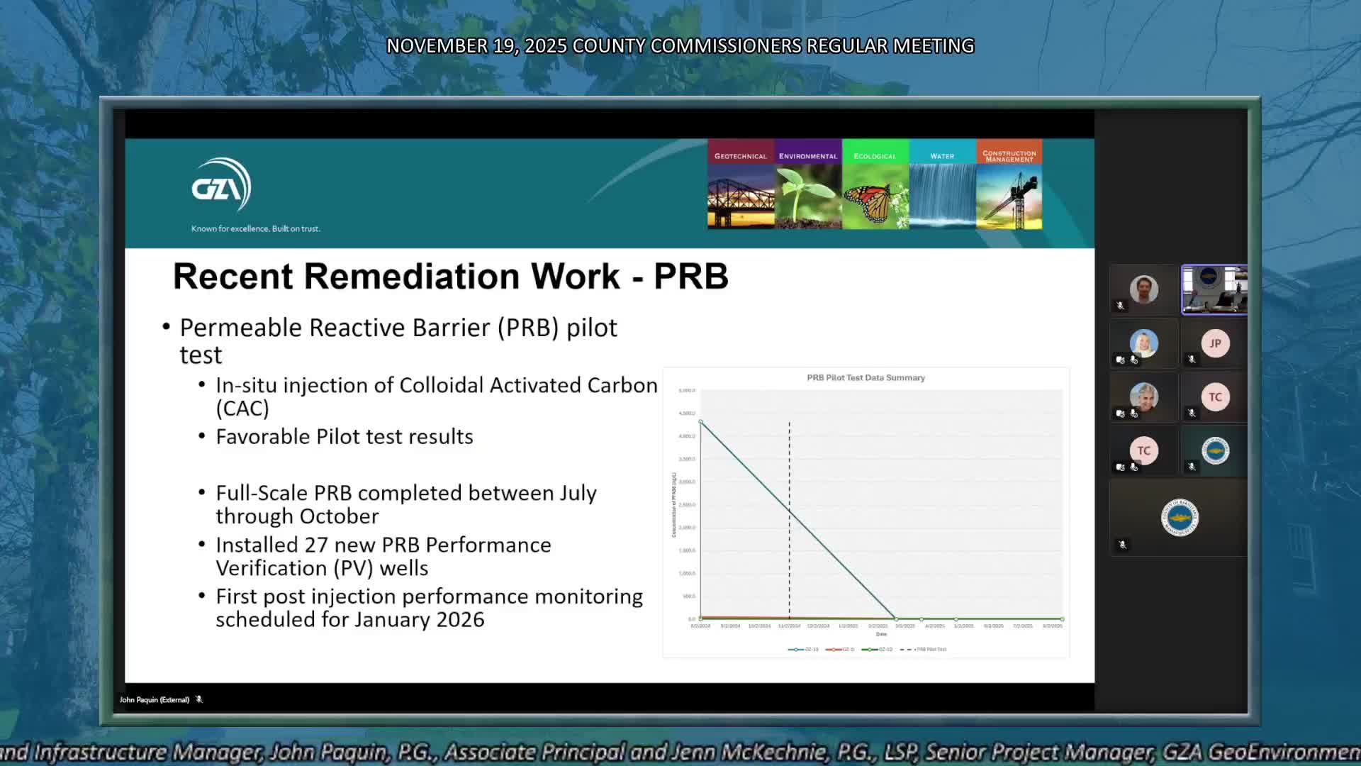 County consultants report favorable PFAS risk results and successful installation of permeable reactive barrier at fire training site