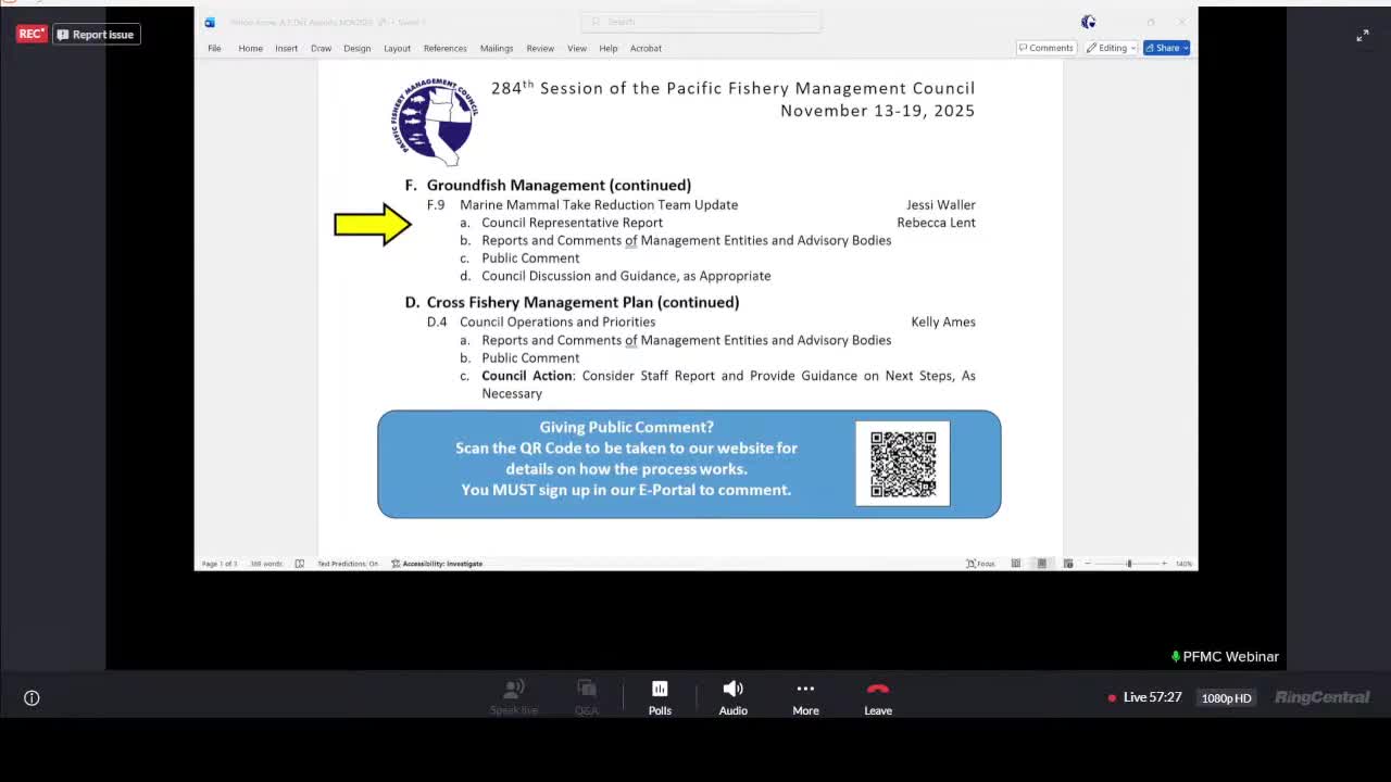 Council hears update on West Coast marine mammal take reduction team, TRT to convene with tight schedule