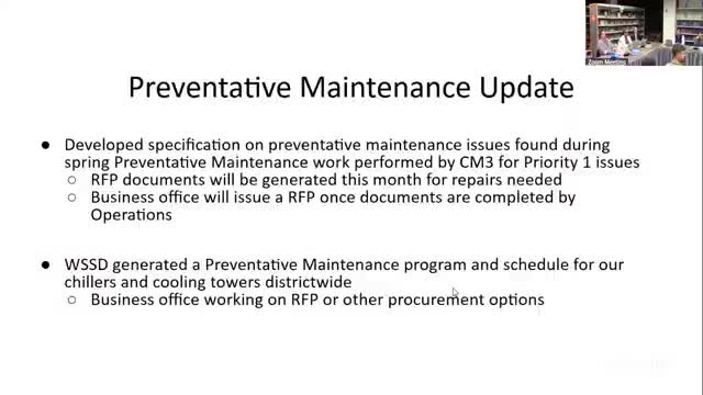 District moves to issue RFPs for preventive‑maintenance work; CM3 and Divine Brothers cited for HVAC scope