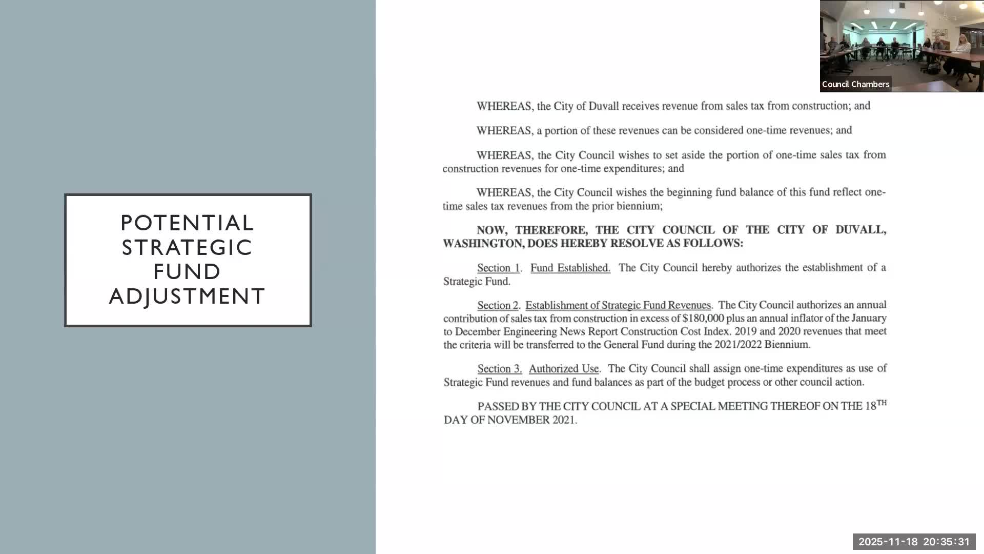 Duvall council debates use of $1.1M strategic fund as staff propose personnel and reorganization changes