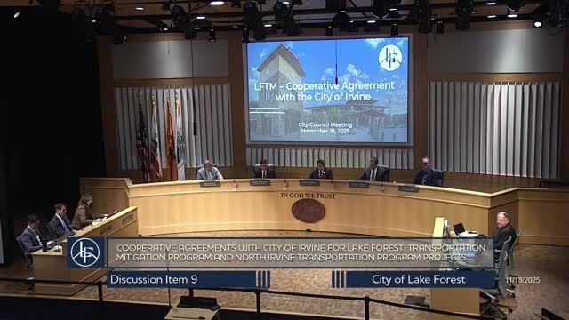 Lake Forest approves cooperative agreement with Irvine to settle transportation mitigation contributions