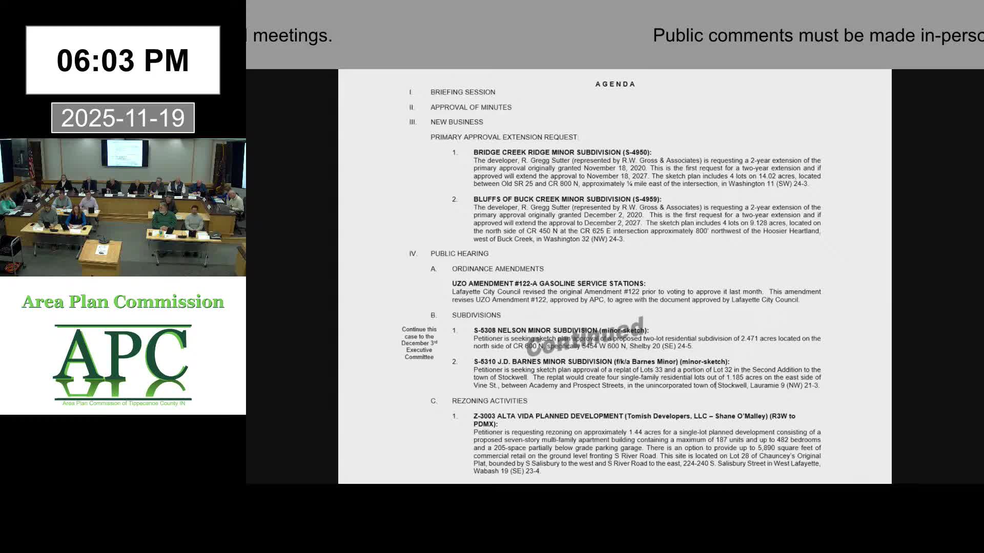 APC recommends approvals for several minor subdivisions, an ordinance tweak and planned developments