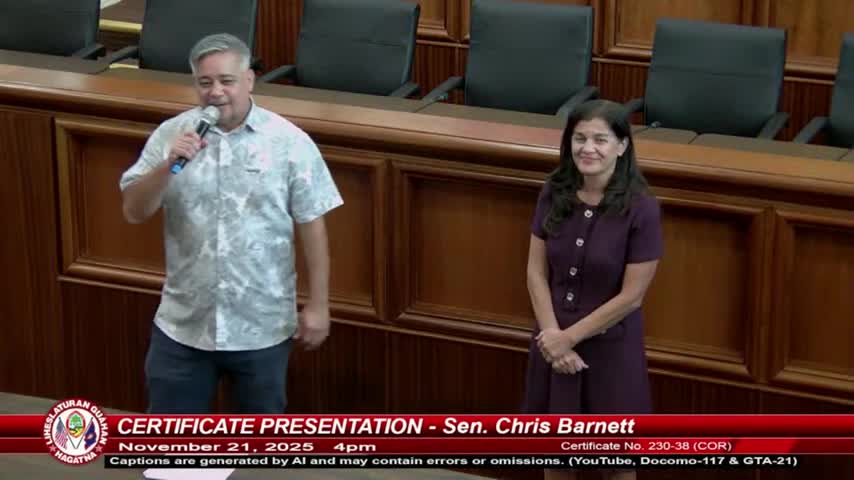 Guam Legislature Presents Certificates to Special Olympics Guam Badminton Volunteers and Sponsors