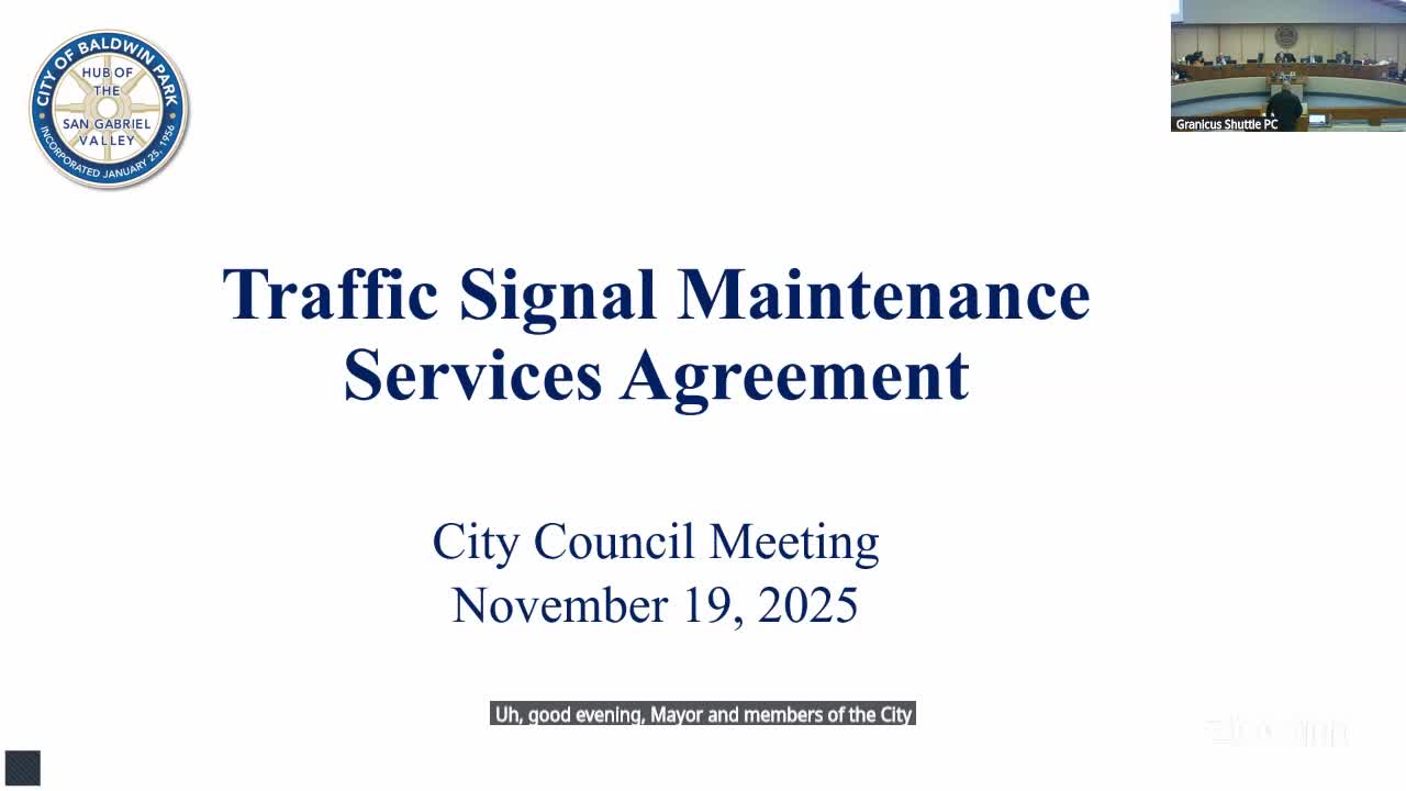Baldwin Park approves multi‑year traffic‑signal maintenance contract with UNIX