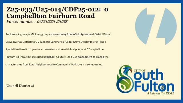 Commission denies rezoning, special-use and comp-plan changes for proposed gas station at Campbellton–Fairburn Road