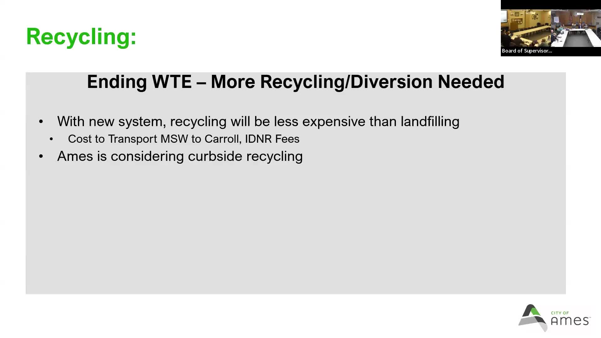 Ames proposes curbside recycling RFP for Story County partners; participation optional, questions remain about billing and long-term disposal