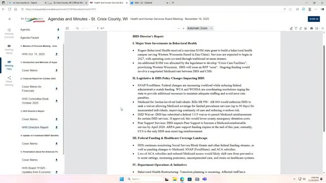 St. Croix County HHS outlines behavioral-health funding opportunities, restructuring and state policy developments