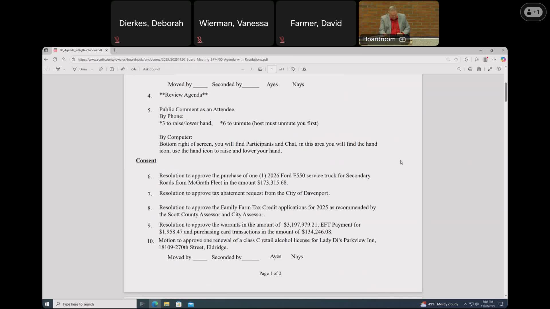 Board approves consent agenda; votes to enter closed session for labor negotiations