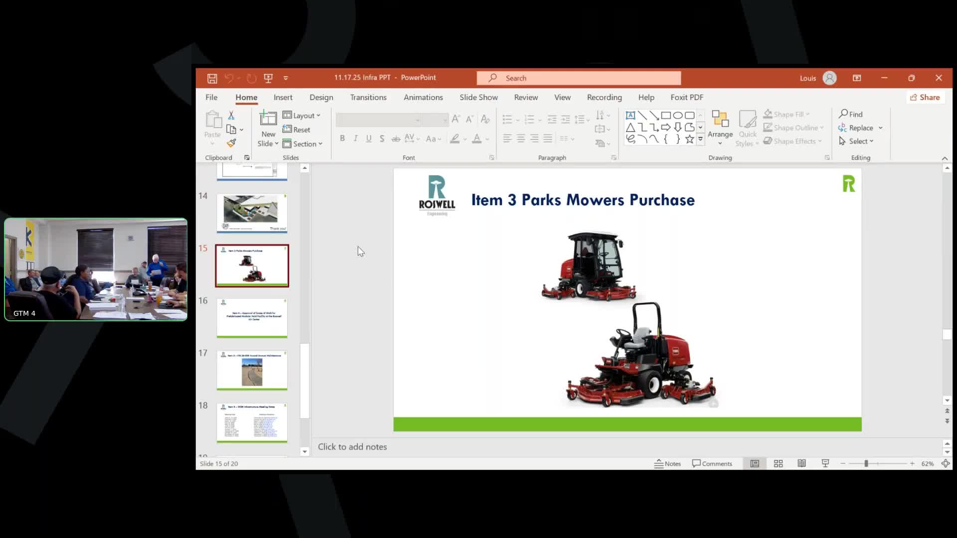 Committee advances grounds-equipment purchase and maintenance contract recommendation