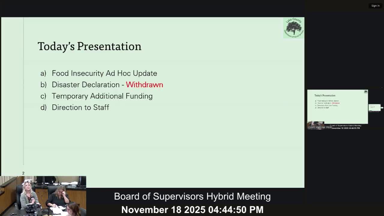 Lake County supervisors approve $60,000 in temporary hunger relief after CalFresh disruption