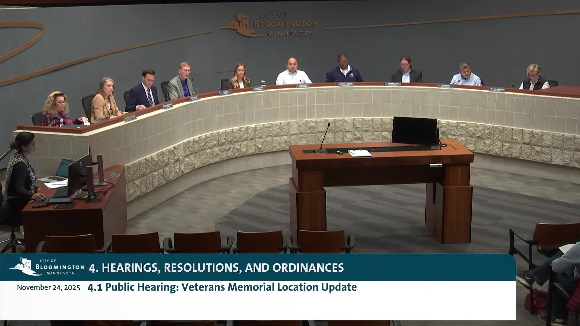 Bloomington council moves Veterans Memorial to Harrison Park, adopts ordinance