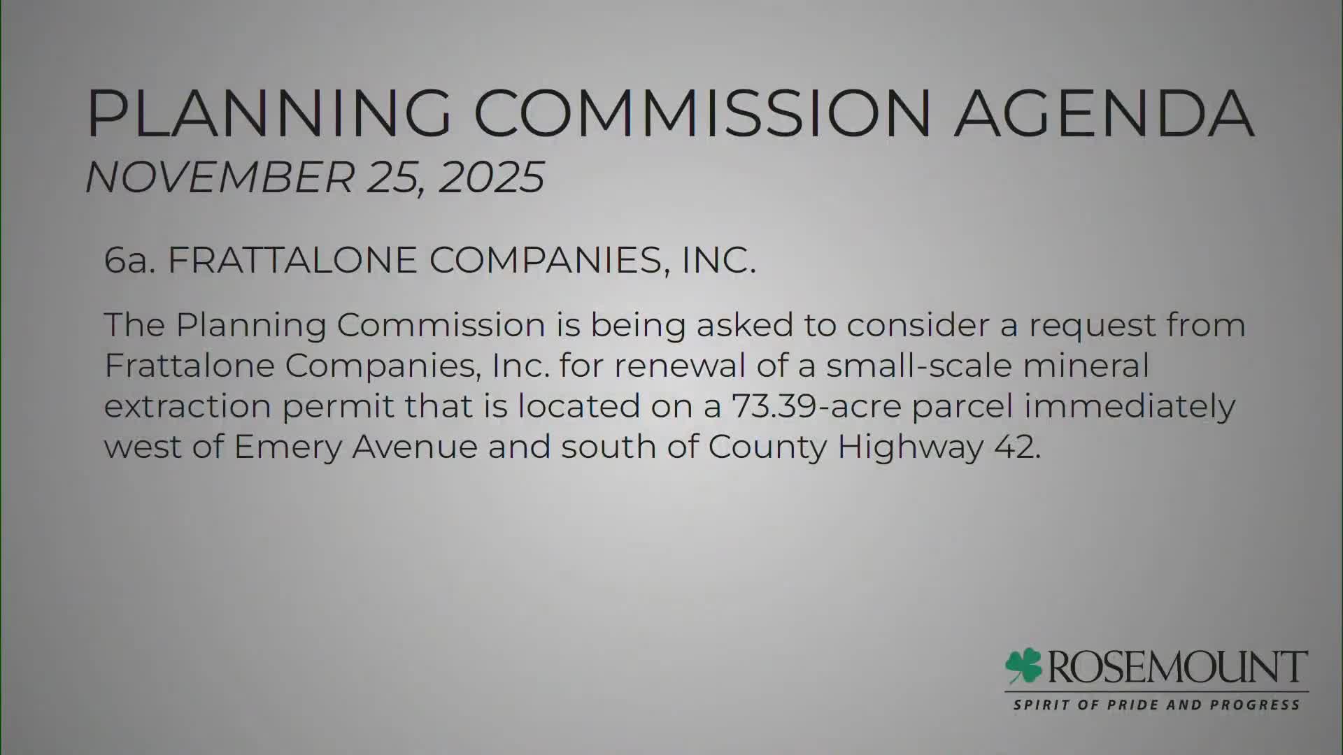 Planning commission recommends city council renew Fratellone Companies’ mineral extraction permit for 2026–27