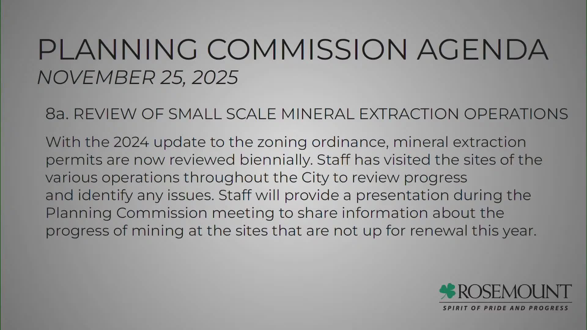 Staff reports steady progress, noise calls and large volumes at local aggregate operations