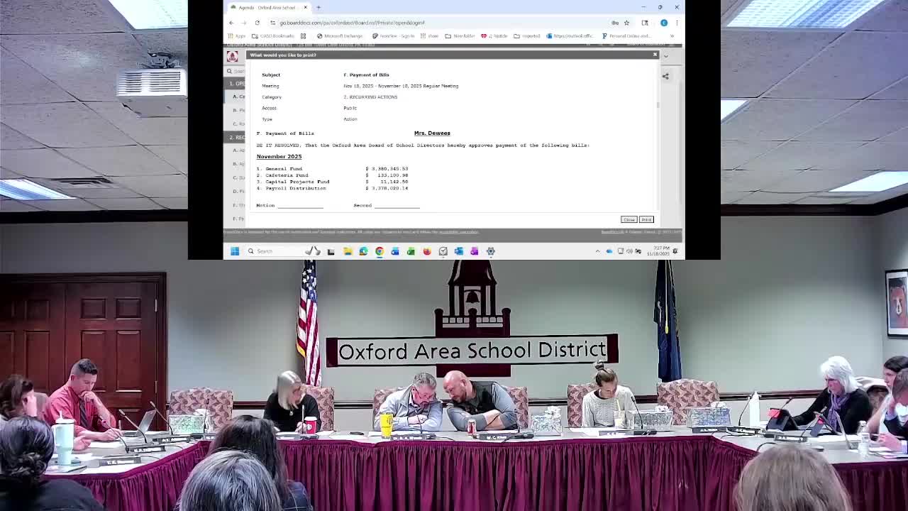 Oxford Area board approves financial reports, bills and budget transfers; state budget adds funding