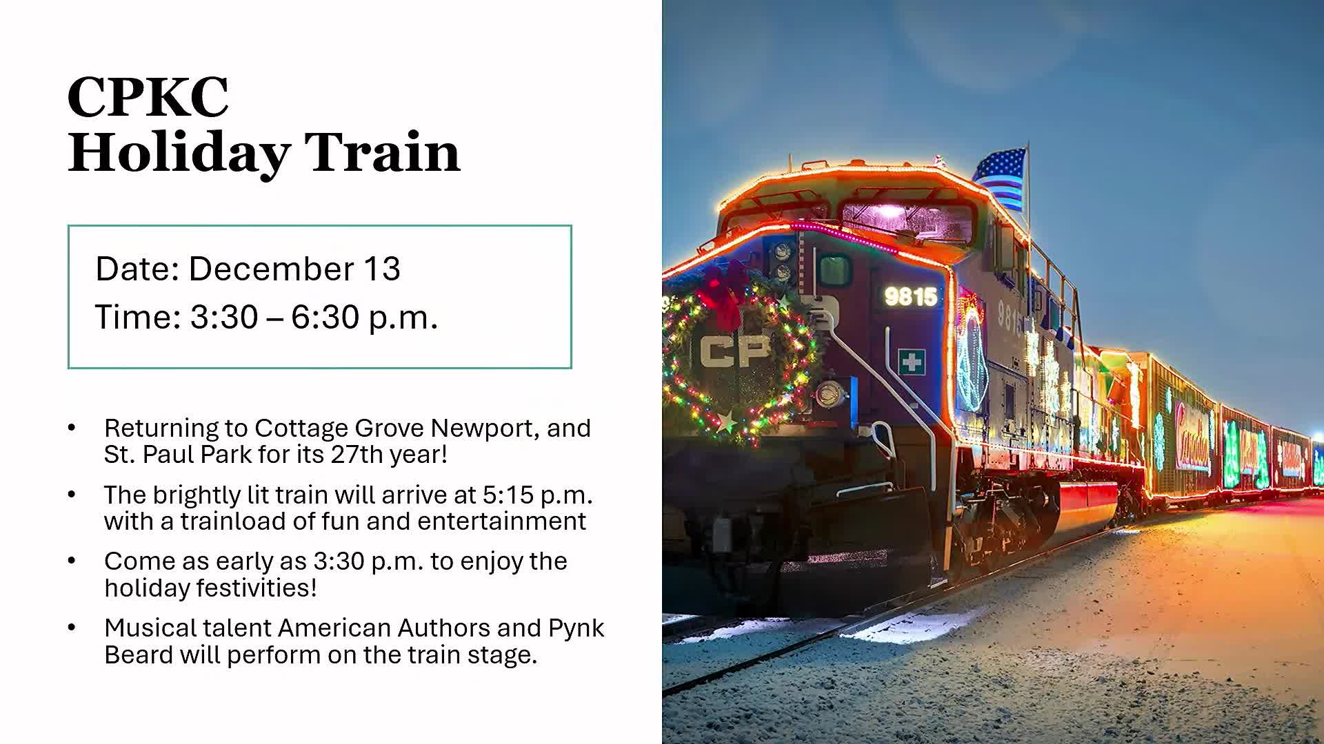 Cottage Grove parks staff outline holiday events, CPKC Holiday Train fundraising goal