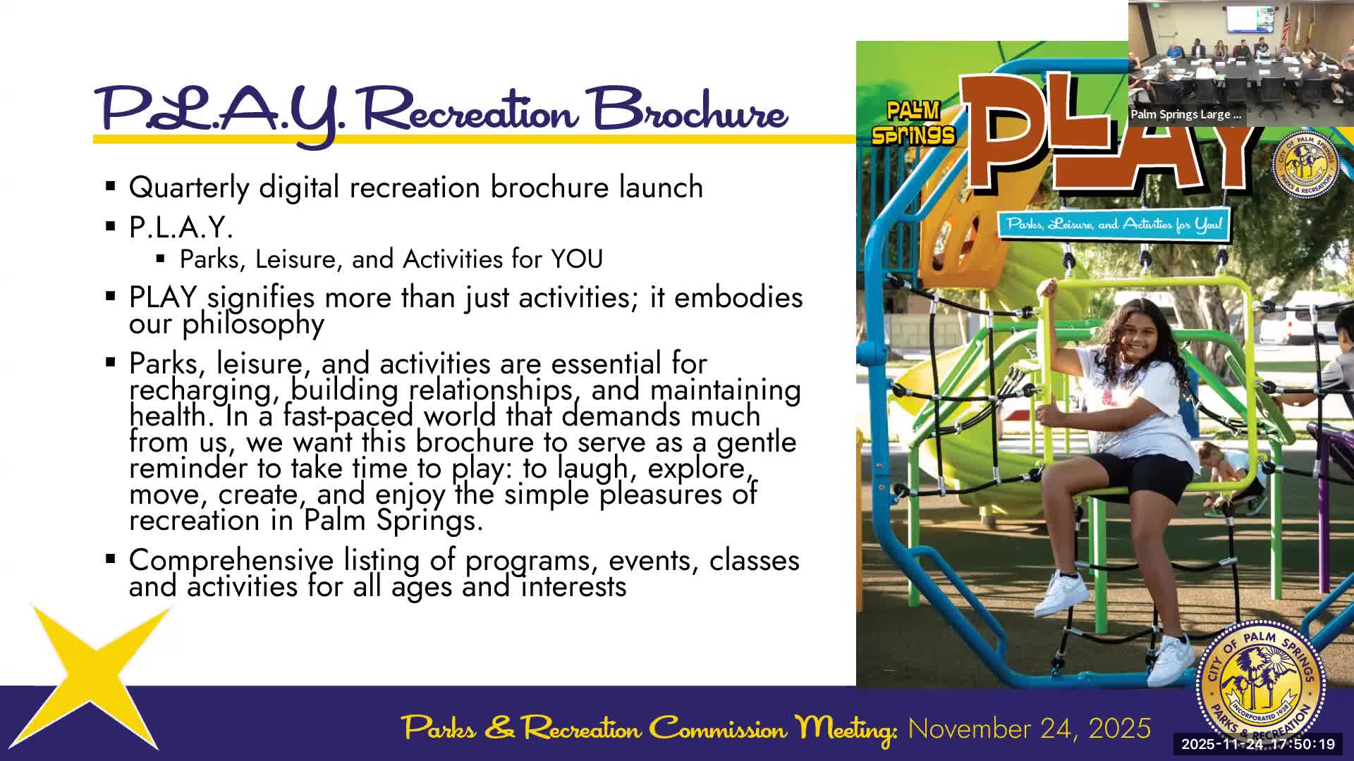 Parks launches PLAY digital recreation guide and a yearlong '50 years of Sunrise' celebration; holiday events scheduled