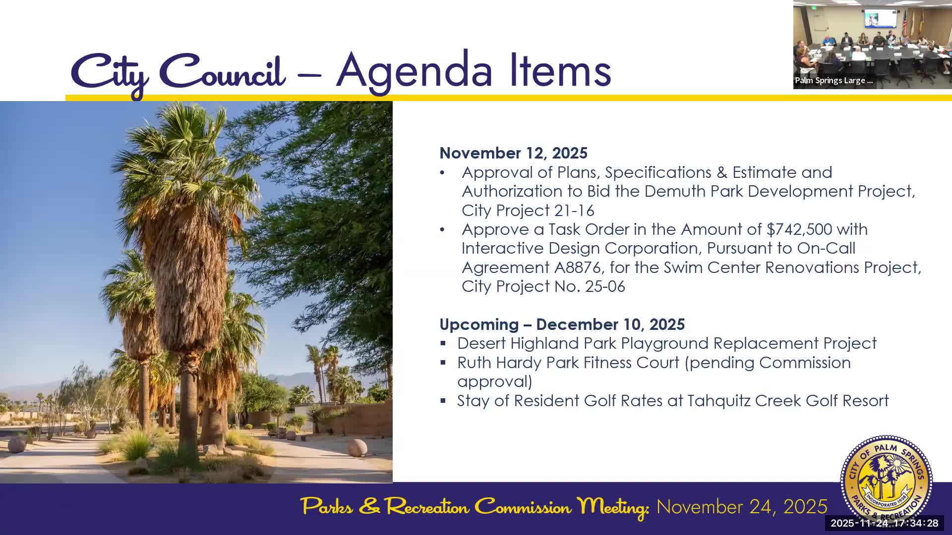 City moves Demuth Park redevelopment to bid and advances Palm Springs Swim Center design