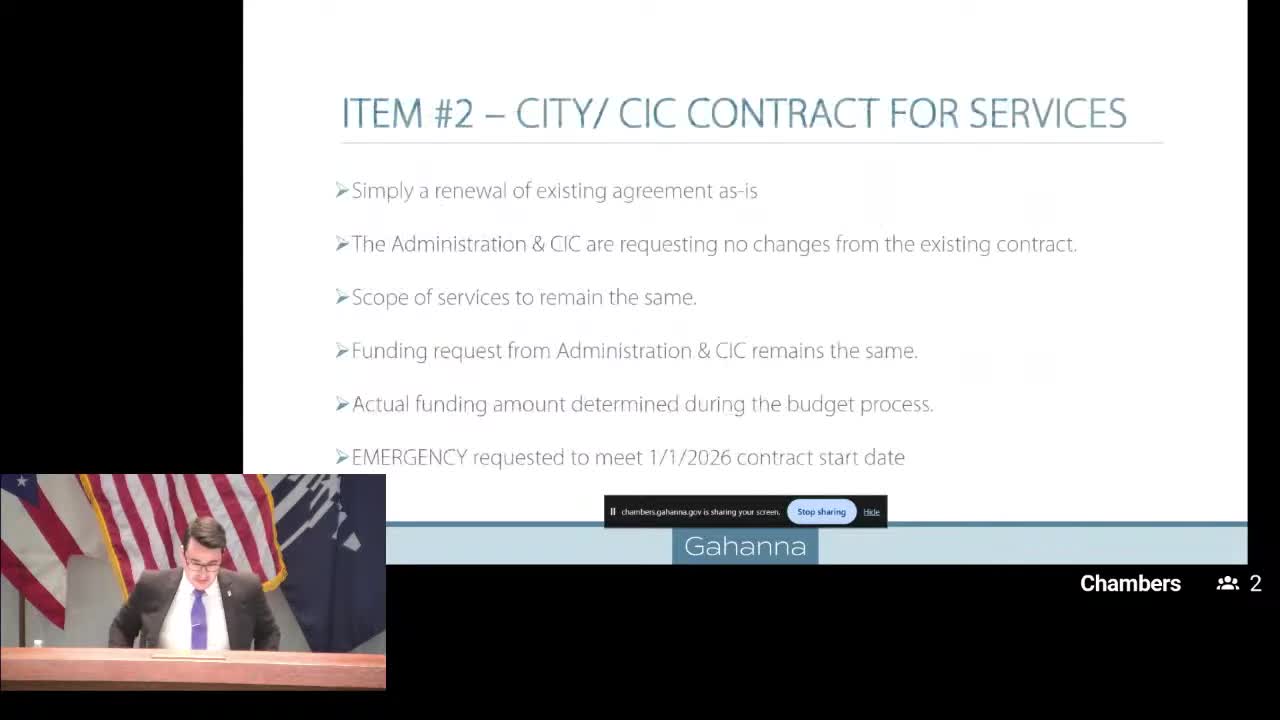 Council to treat CIC contract renewal as a resolution; $300,000 budget ask remains separate