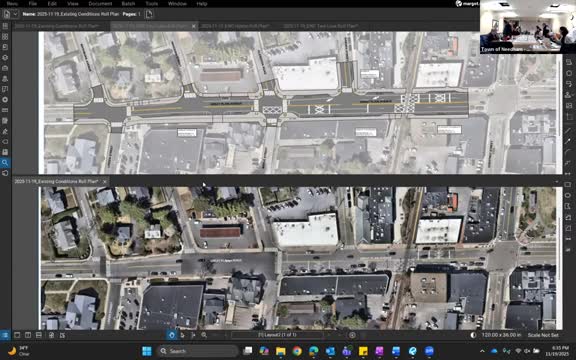Needham working group reviews three redesign alternatives for town center, debating bump‑outs, slip lane and parking tradeoffs