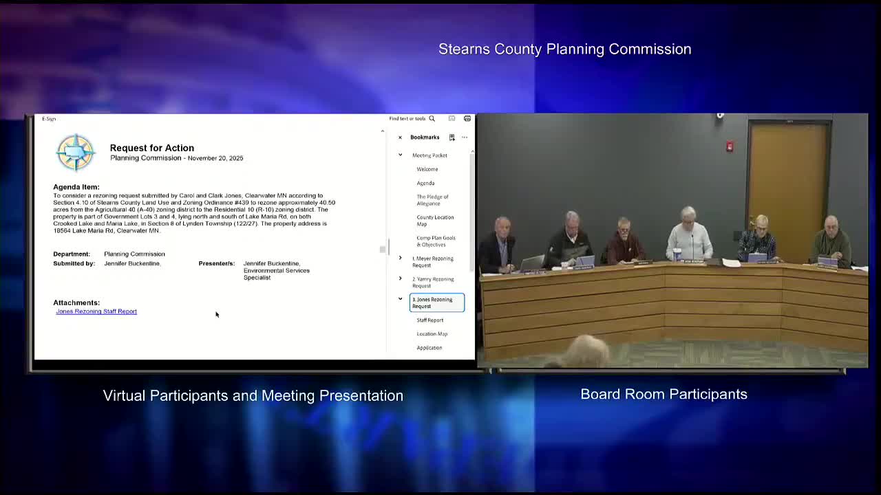 Commission narrowly approves Jones rezoning to R‑10; item heads to County Board